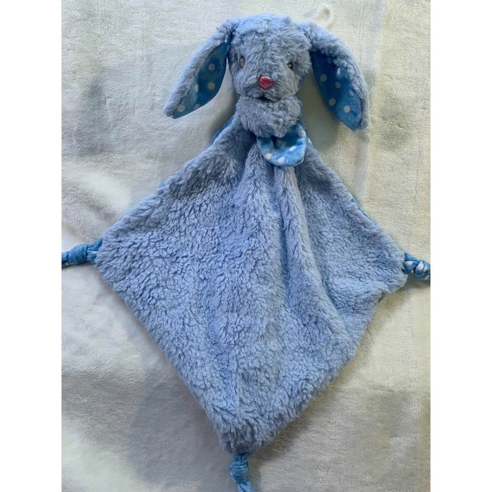 KellyToy Baby Blue Bunny Rabbit Security Blanket Lovey Polka Dots knotted EUC